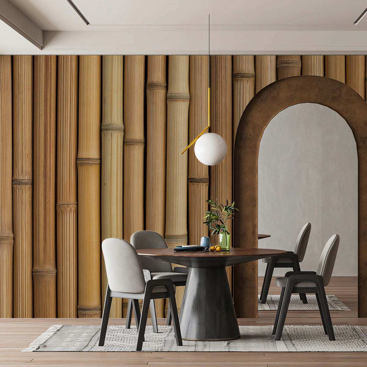 Natural Bamboo Stalks Mural Wallpaper — Minimalist Organic Pattern Mural Wallpaper - room preview 02