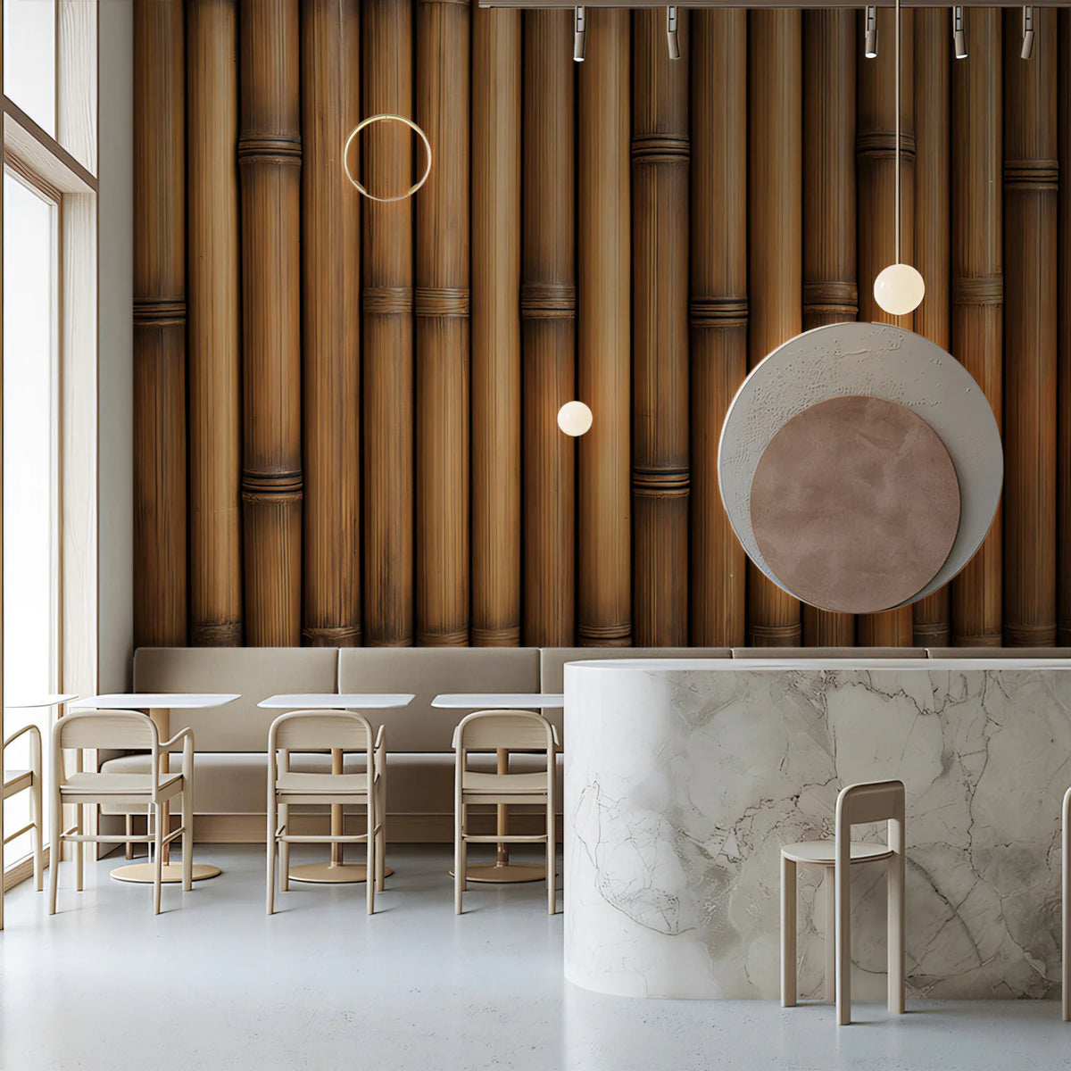 Natural Vertical Bamboo Mural Wallpaper — Rustic Wood Texture Mural Wallpaper - room preview 02