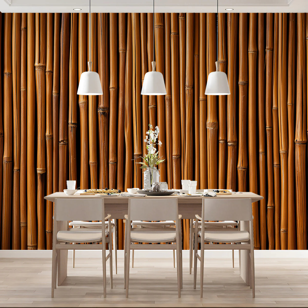 Natural Bamboo Stalks Mural Wallpaper — Organic Wood Tones Mural Wallpaper - room preview 02