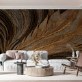 Golden Feather Line Art Mural Wallpaper — Sophisticated Black Design Mural Wallpaper - room preview 02