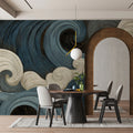 Abstract Swirling Waves Mural Wallpaper — Fluid Monochromatic Art Mural Wallpaper - room preview 02