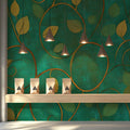Golden Vine Botanical Mural Wallpaper — Rich Teal and Gold Pattern Mural Wallpaper - room preview 02