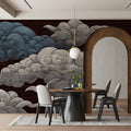 Swirling Cloud Mural Wallpaper — Ink-Style Sky Illustration Mural Wallpaper - room preview 02
