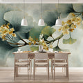 Ginkgo Branch Mural Wallpaper — Artistic Botanical Marble Mural Wallpaper - room preview 02