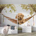 Golden Retriever Puppy in Hammock Mural Wallpaper — Whimsical Art Mural Wallpaper - room preview 02
