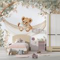 Lion Cub Hammock Mural Wallpaper — Whimsical Safari Scene Mural Wallpaper - room preview 02