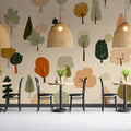 Stylized Woodland Tree Mural Wallpaper — Whimsical Forest Pattern Mural Wallpaper - room preview 02