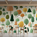 Stylized Forest Woodland Mural Wallpaper — Whimsical Nature Pattern Mural Wallpaper - room preview 02