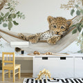 Leopard Cub in Hammock Mural Wallpaper — Whimsical Safari Art Mural Wallpaper - room preview 02