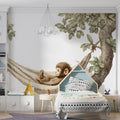 Resting Monkey in Hammock Mural Wallpaper — Whimsical Sketch Style Mural Wallpaper - room preview 02
