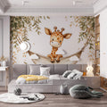 Baby Giraffe in Hammock Mural Wallpaper — Whimsical Safari Art Mural Wallpaper - room preview 02