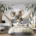 Koala in Hammock Mural Wallpaper — Whimsical Woodland Art Mural Wallpaper - room preview 02