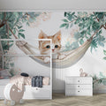 Kitten in Hammock Mural Wallpaper — Whimsical Watercolor Illustration Mural Wallpaper - room preview 02