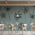 Palm Tree and Daisy Line Art Mural Wallpaper — Coastal Modern Mural Wallpaper - room preview 02