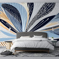 Abstract Botanical Mural Wallpaper — Modern Blue and Ochre Floral Mural Wallpaper - room preview 02