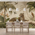 Leopard in Tropical Palms Mural Wallpaper — Vintage Safari Art Mural Wallpaper - room preview 02