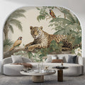 Leopard in Tropical Foliage Mural Wallpaper — Vintage Safari Art Mural Wallpaper - room preview 02