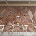 Leopard and Exotic Birds Mural Wallpaper — Soft Monochromatic Safari Mural Wallpaper - room preview 02