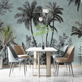 Monochrome Palm Forest Mural Wallpaper — Botanical Line Art Mural Wallpaper - room preview 02