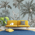Coastal Palm Sketch Mural Wallpaper — Blue and Charcoal Line Art Mural Wallpaper - room preview 02