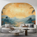 Misty Tropical Mountain Landscape Mural Wallpaper Ethereal Sunset Art Mural Wallpaper - room preview 02