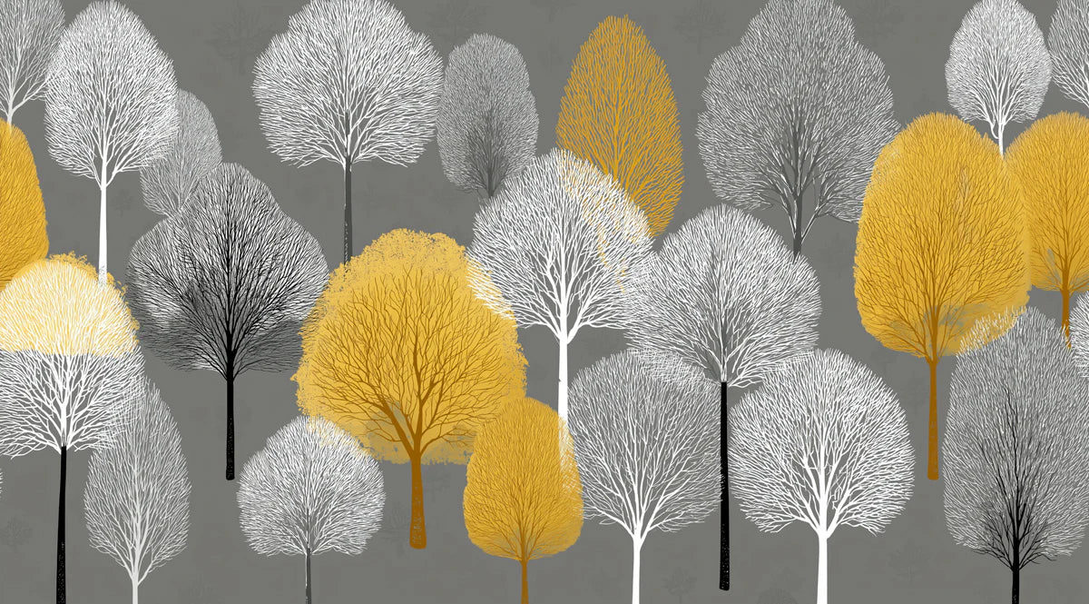 Autumn Grove Mural Wallpaper — Stylized Scandinavian Forest Scene Mural Wallpaper - room preview 02