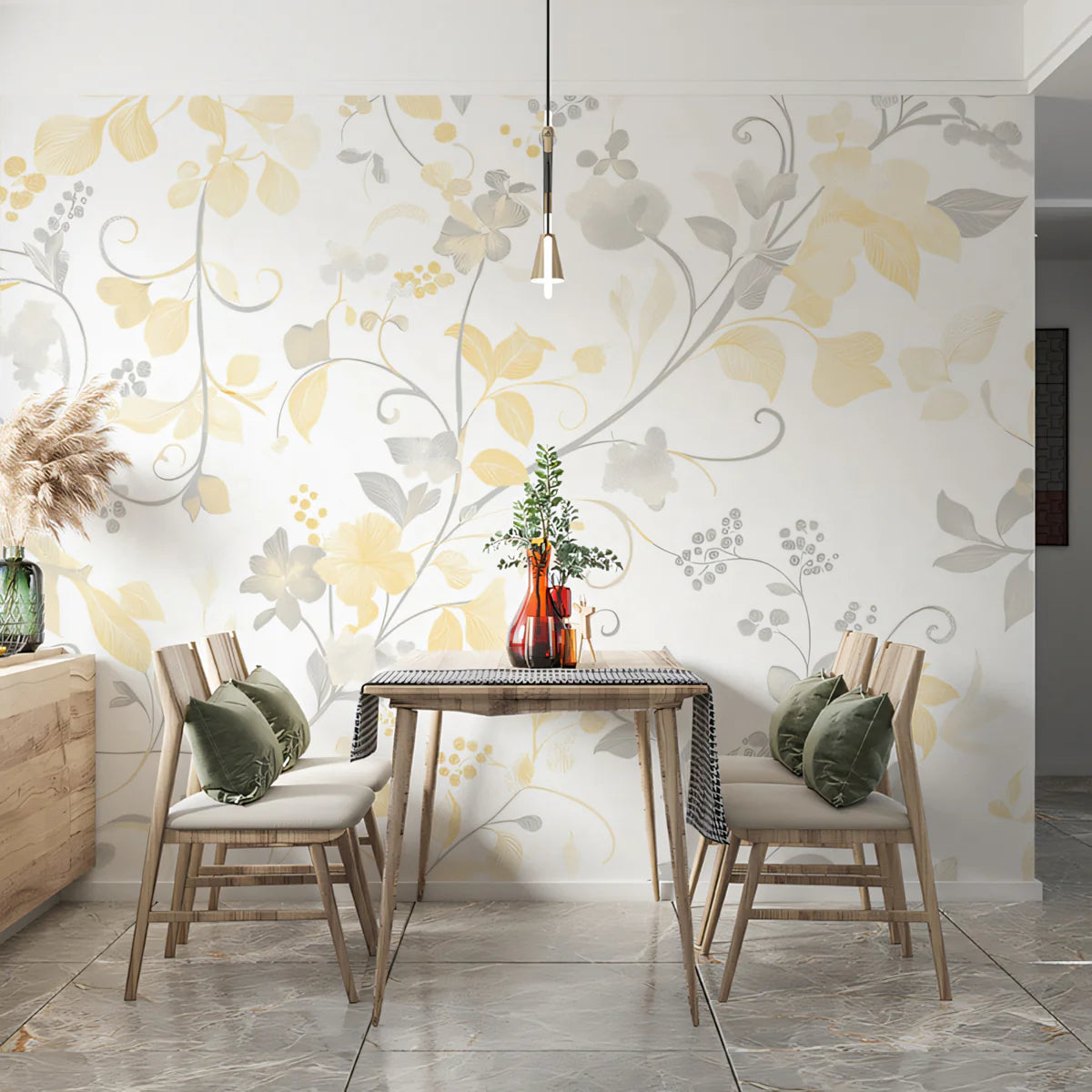 Golden Floral Vine Mural Wallpaper —Vintage Botanical Design Mural Wallpaper - room preview 02