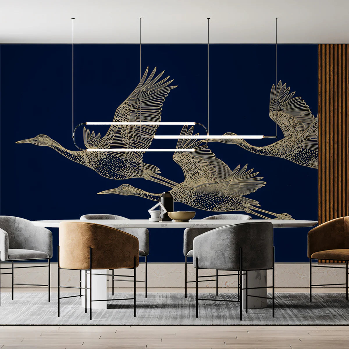 Soaring Cranes Mural Wallpaper — Classic Chinoiserie Art Mural Wallpaper - room preview 02