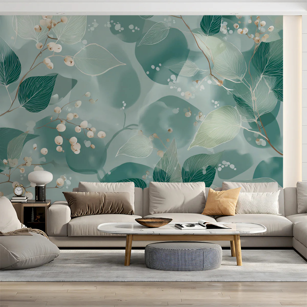 Ethereal Botanical Foliage Mural Wallpaper — Soft Watercolor Design Mural Wallpaper - room preview 02