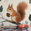 Woodland Squirrel Mural Wallpaper — Whimsical Watercolor Art Mural Wallpaper - room preview 02