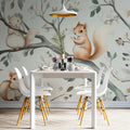 Rustic Woodland Squirrels Mural Wallpaper — Whimsical Nature Scene Mural Wallpaper - room preview 02