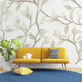 Minimalist Botanical Branch Mural Wallpaper — Cream and Taupe Mural Wallpaper - room preview 02
