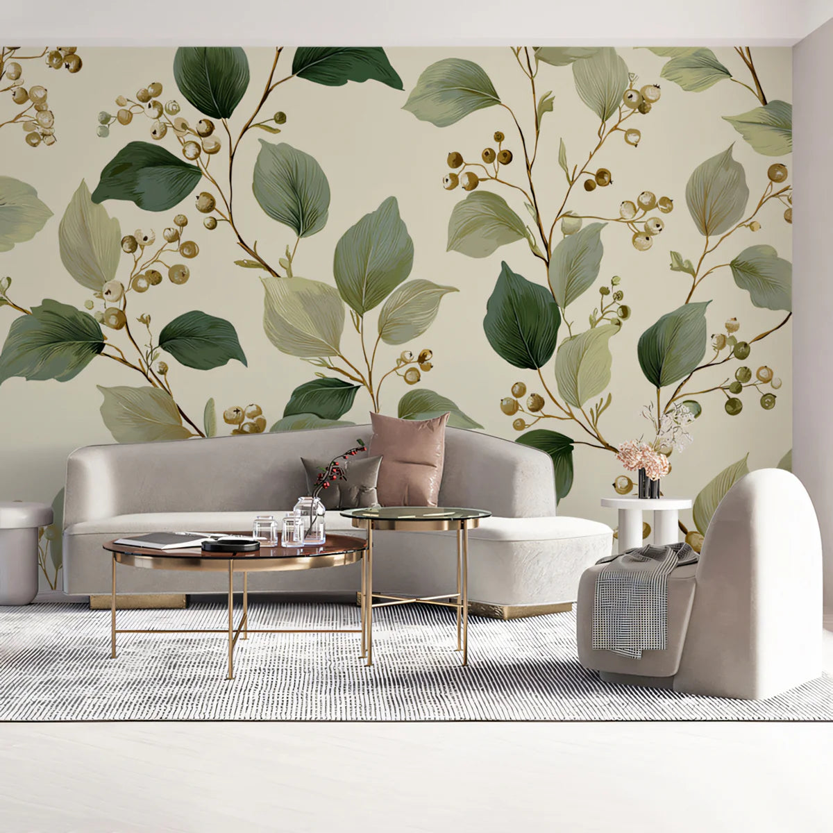Eucalyptus & Berry Vine Mural Wallpaper — Botanical Art Pattern Mural Wallpaper - room preview 02