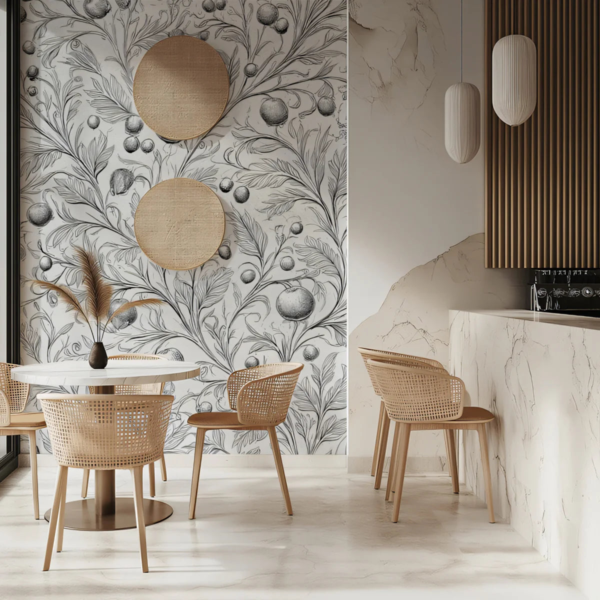 Orchard Sketch Mural Wallpaper — Hand-Drawn Botanical Mural Wallpaper - room preview 02