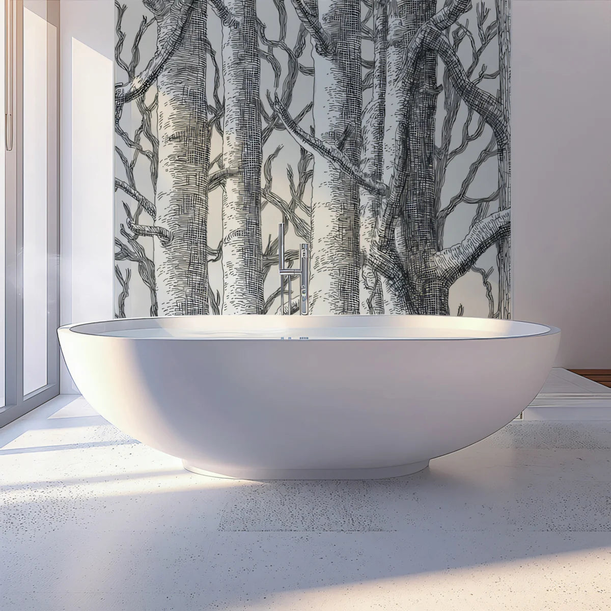Graphic Birch Forest Mural Wallpaper — Detailed Sketch Design Mural Wallpaper - room preview 02