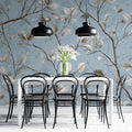 Minimalist Twig and Leaf Mural Wallpaper in Powder Blue Mural Wallpaper - room preview 02