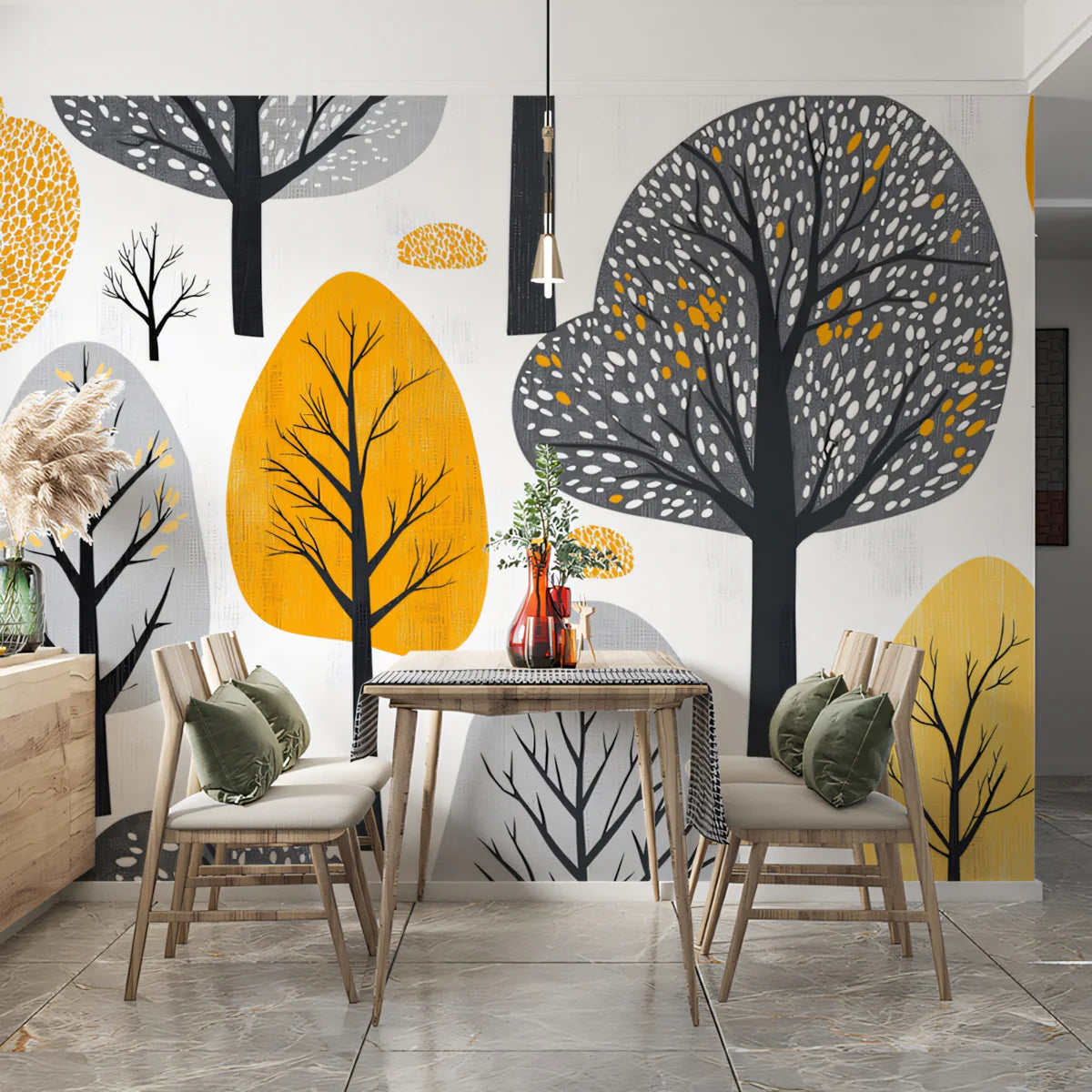 Abstract Orchard Mural Wallpaper — Mid-Century Botanical Forest Mural Wallpaper - room preview 02