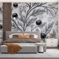 Monochrome Berry Branch Mural Wallpaper — Artistic Botanical Mural Wallpaper - room preview 02