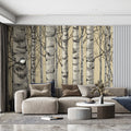 Vintage Birch Forest Mural Wallpaper — Sketch Style Woodland Mural Wallpaper - room preview 02