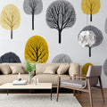 Autumn Grove Mural Wallpaper — Modern Mid-Century Tree Pattern Mural Wallpaper - room preview 02