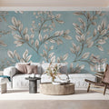 Watercolor Leaf Branch Mural Wallpaper — Sketch Botanical Print Mural Wallpaper - room preview 02