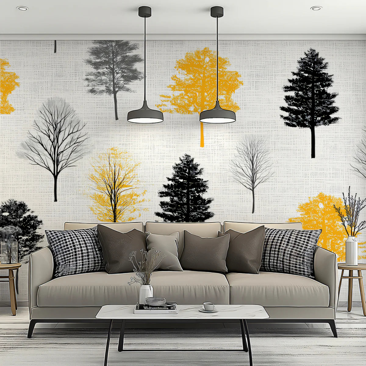 Abstract Autumn Trees Mural Wallpaper — Modern Graphic Forest Mural Wallpaper - room preview 02