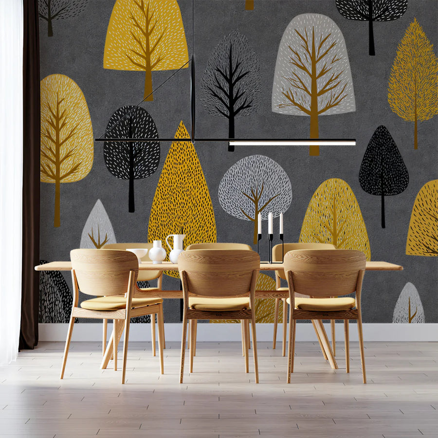 Papier peint mural "Autumn Grove" — Papier peint mural au design moderne de forêt scandinave
