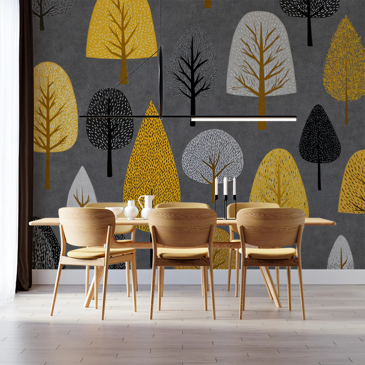 Autumn Grove Mural Wallpaper — Modern Scandinavian Forest Design Mural Wallpaper - room preview 02