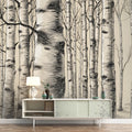 Birch Forest Sketch Mural Wallpaper — Hand-Drawn Woodgrain Design Mural Wallpaper - room preview 02