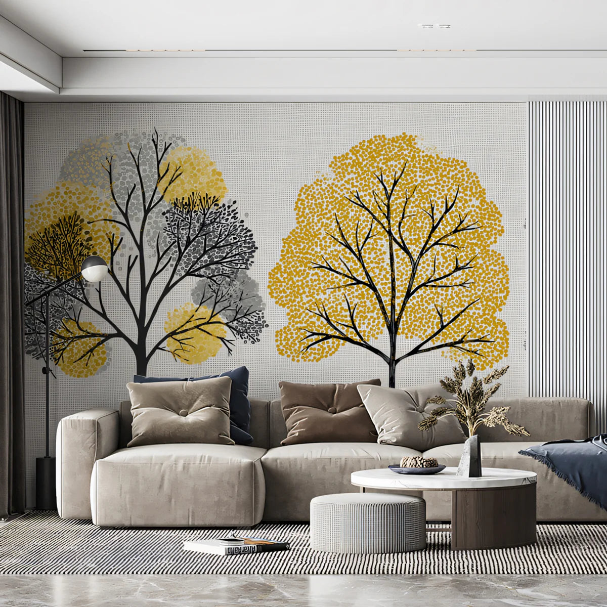 Abstract Autumn Forest Mural Wallpaper — Modern Graphic Trees Mural Wallpaper - room preview 02