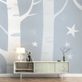 Starry Birch Forest Mural Wallpaper — Scandinavian Minimalist Mural Wallpaper - room preview 02