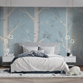 Winter Birch Forest Mural Wallpaper — Whimsical Sky Blue Mural Wallpaper - room preview 02
