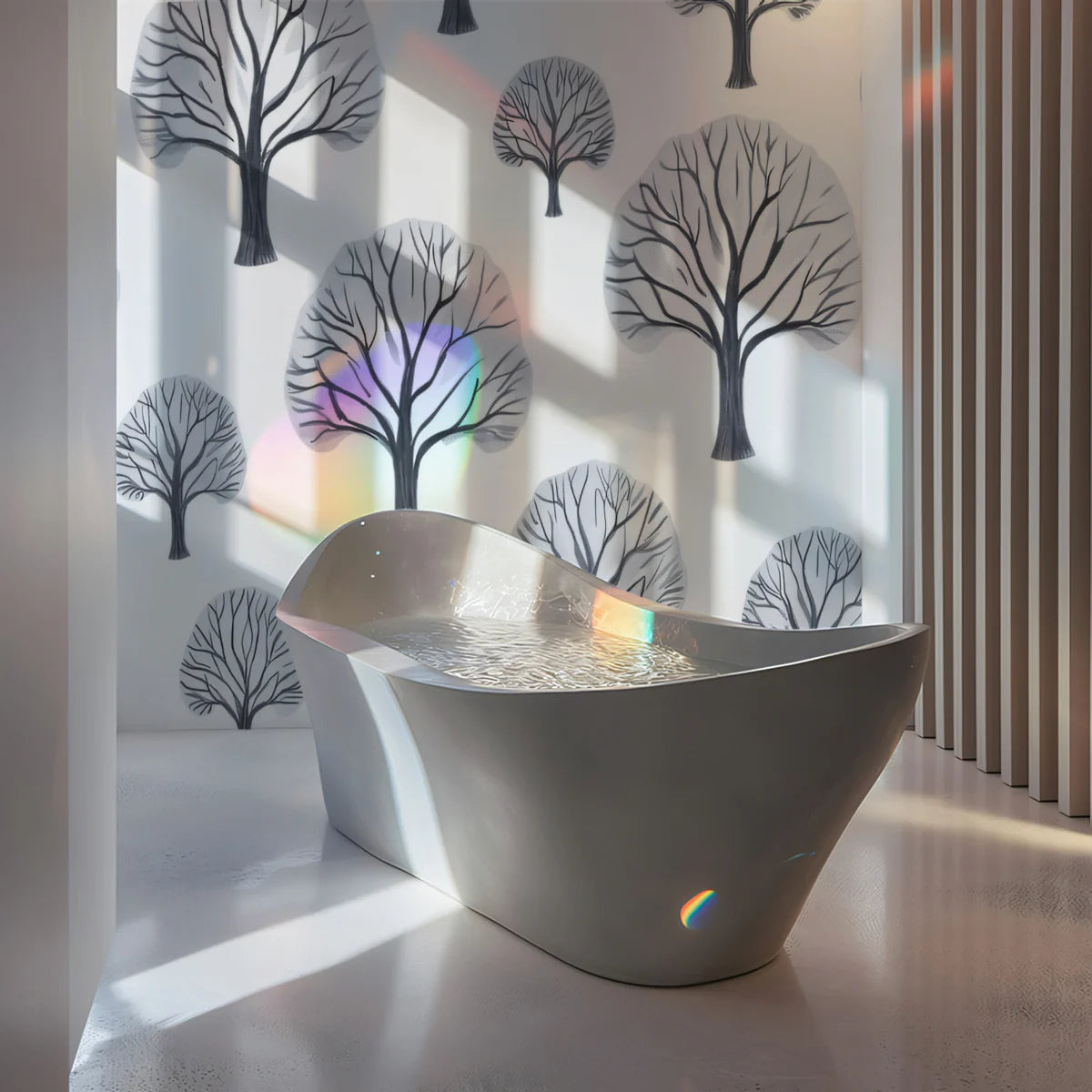Winter Forest Mural Wallpaper — Whimsical Charcoal and White Tree Art Mural Wallpaper - room preview 02