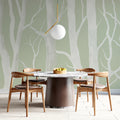 Sage Birch Tree Mural Wallpaper — Minimalist Woodland Design Mural Wallpaper - room preview 02